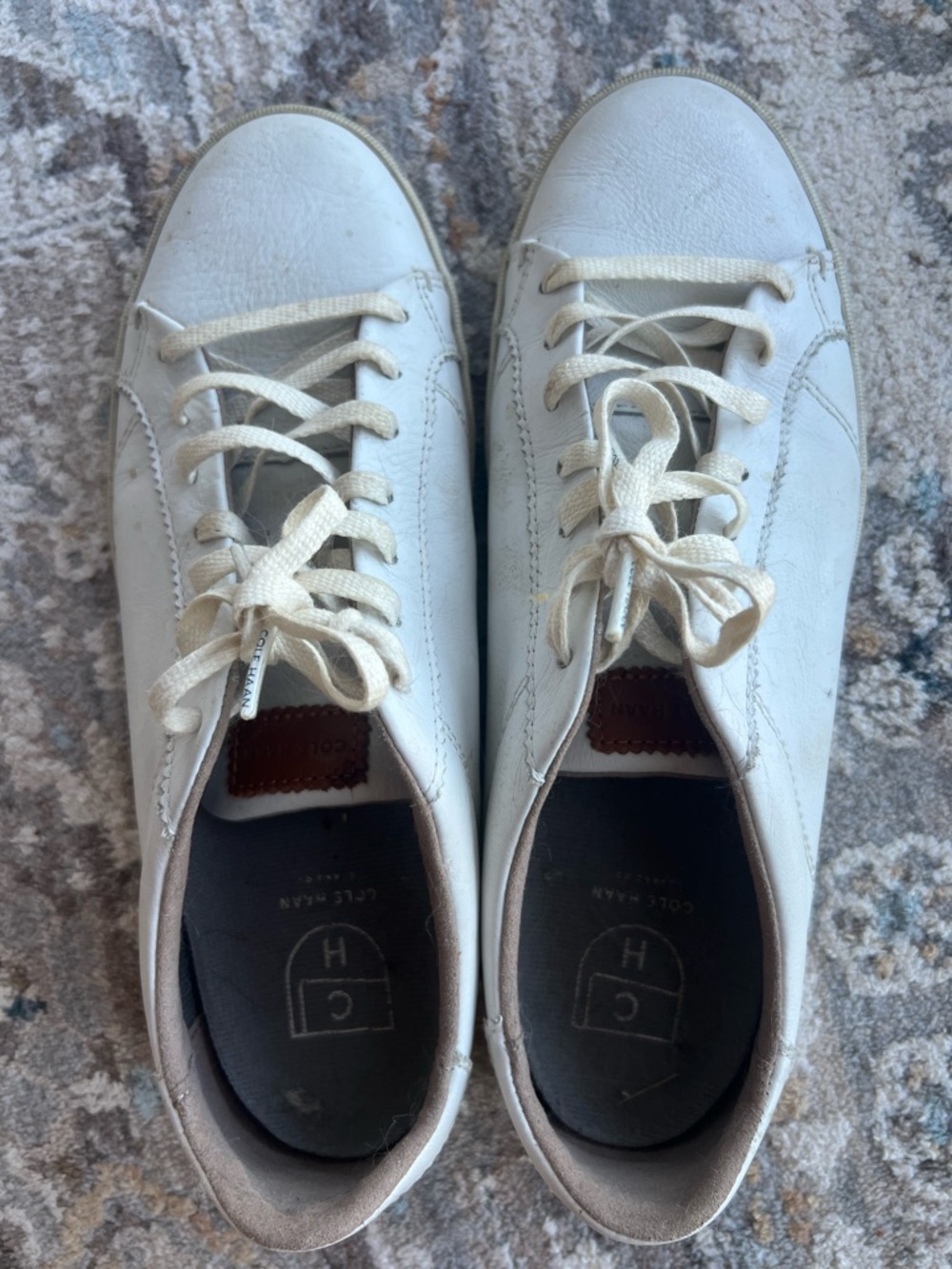 Well Worn White Leather Lace-Up Sneakers - Picture 2 of 5